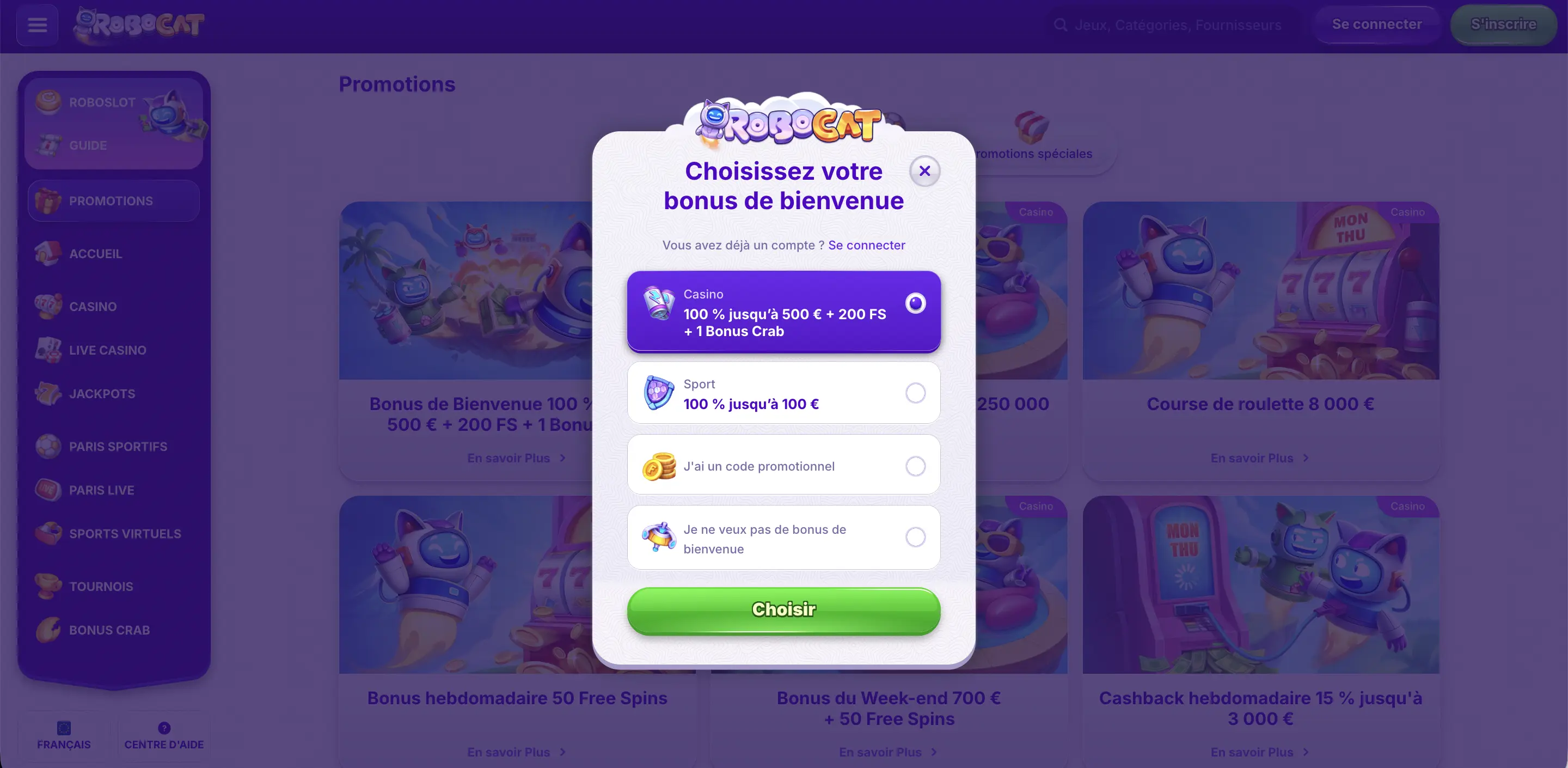 Bonus de bienvenue casino légal France